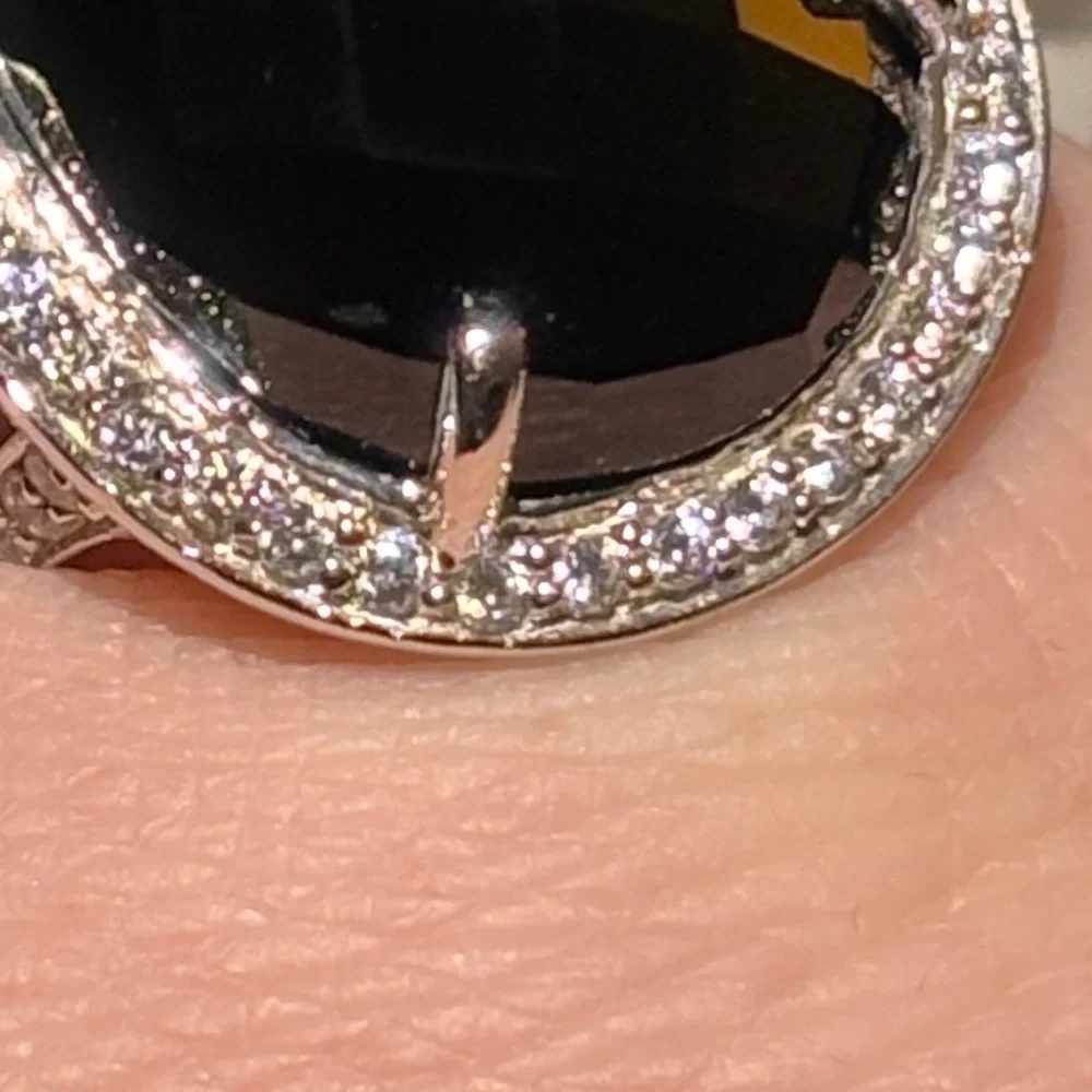 Pear Cut Onyx Cocktail Ring Sterling Silver, size 7